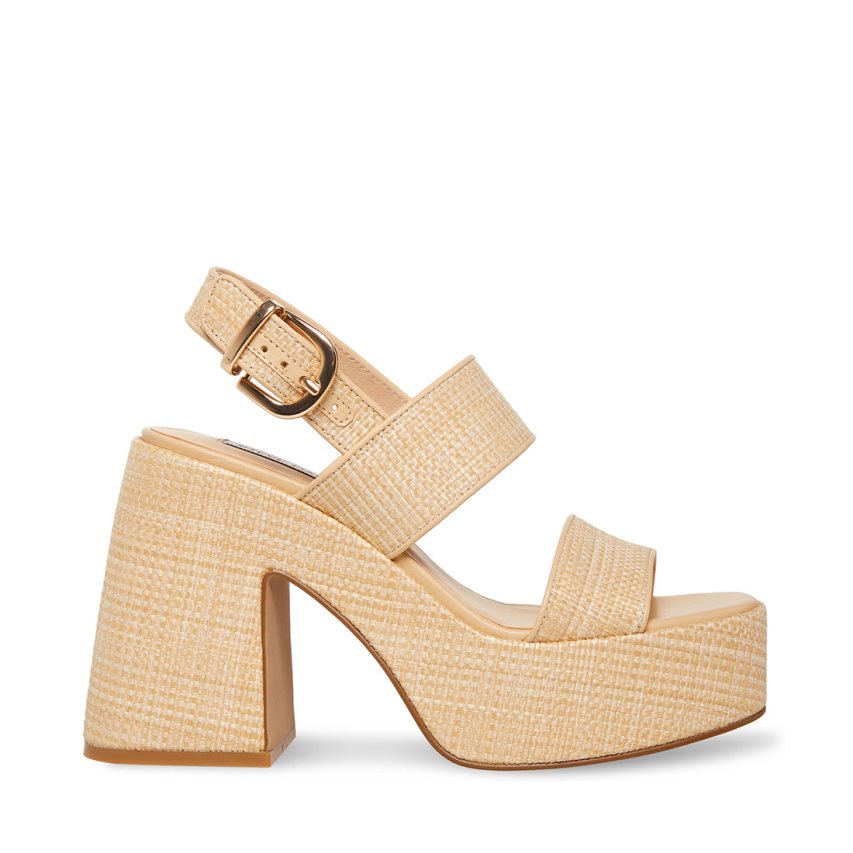 Beige Steve Madden Valory Natural Raffia Women\'s Platform Sandals | PH 3087GFP